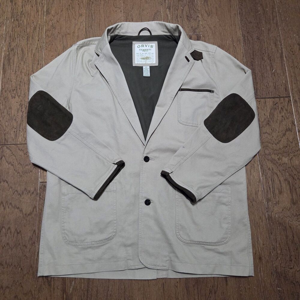 Orvis Jacket Men 50L Tan Cotton Zambezi Twill Elbow Patches Safari Outdoor Style